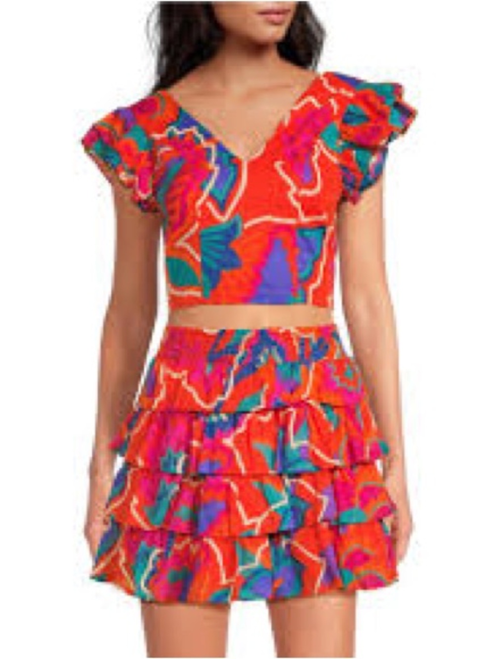 Sugarlips Floral Ruffle Crop Top & Skirt Set XS/S
